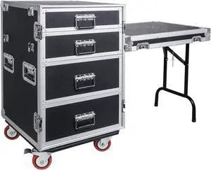 Sound Town 4-Drawer Customizable Stage and Studio Utility Equipment Workstation Storage Road Case with 1/2” (12mm) Plywood - Pro Tour Grade (STRC-PROWT4D)