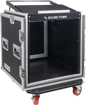Sound Town Shock Mount 12U ATA Rack Case with 20” Rackable Depth, 11U Slant Mixer Top and Casters, 12-Space Size (STMR-SP12UW)