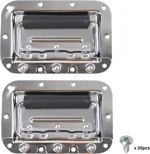 Sound Town 2 Pack Spring Loaded Case Handles, Stainless Recessed Handles with Rubber Grip and Steel Retainer Plate, for Rack Case, Chest, PA Speaker Cabinet, Chromed (ST-RHW-22)