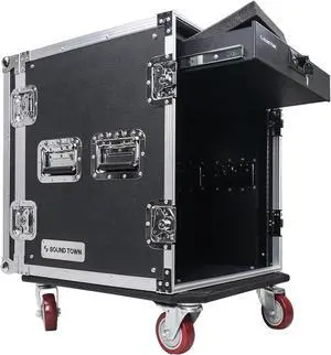 Sound Town 12U PA DJ Pro Audio Rack/Road ATA Case with Locking Drawer, 17’’ Rackable Depth, Casters, Metal Ball Corners (STRC-12D2)