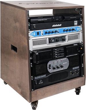 Sound Town DIY Slanted 12U Studio Rack, Plywood, Weathered Gray, Rubber Feet, Casters (SDRK-12TB)