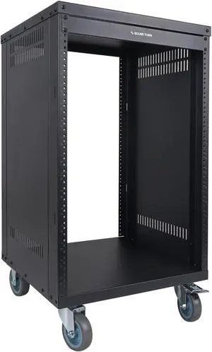 STRK-M16U Sound Town 16U Universal Steel Rack, w/ 3" Locking Casters, Vented Side Panels for Audio Video, Server and Network Equipment (STRK-M16U)
