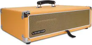 Sound Town Vintage 2U Amp Rack Case, 12.5" Depth with Rubber Feet, Dust Cover, Kickstand, Orange (STVRC-2OR)