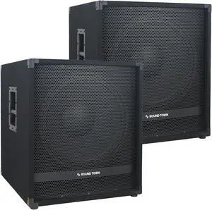 Sound Town Pair of 15" 1800W Powered Subwoofers with Class-D Amplifiers, 4" Voice Coils, High-Pass Filters (METIS-15PWG-PAIR)