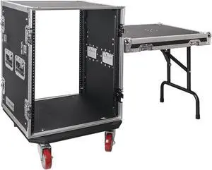 Sound Town 14U PA/DJ Rack/Road Case, 14-Space, with 17" Depth, DJ Work Table, Casters, Plywood, Metal Ball Corners (STRC-14UWT)