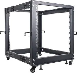 Sound Town 4-Post 12U Open Frame Sever and Network Equipment Rack with Adjustable Depth 22"-40", Casters, Levelers, Cable Management (ST4POF-A12U)