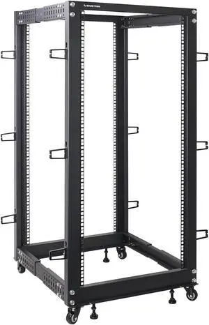 Sound Town 4-Post 25U Open Frame Sever and Network Equipment Rack with Adjustable Depth 22"-40", Casters, Levelers, Cable Management (ST4POF-A25U)