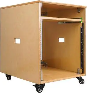 Sound Town 10U Plywood Studio Rack Desk with Slide-Out Tray, Rubber Feet, Casters, for Recording, Podcasts, Broadcasts, Streaming, Golden Oak (SDRK-ST10)