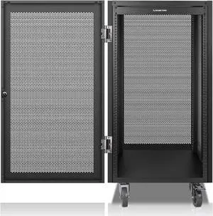 Sound Town 21U Universal Steel Rack, w/Mesh Doors, Locking Casters, Vented Side Panels for Audio Video, Server and Network Equipment (STRK-M21UWD)
