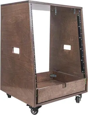 Sound Town 12U DIY Slanted Studio Rack with 12U Rack Space, Extra 2U Drawer, Plywood, Rubber Feet, Casters, Weathered Gray (SDRK-12TBD2)