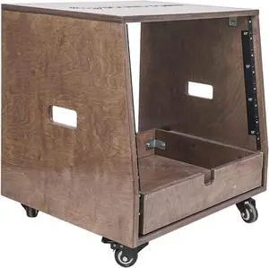 Sound Town 8U DIY Slanted Studio Rack with 8U Rack Space, Extra 2U Drawer, Plywood, Rubber Feet, Casters, Weathered Gray (SDRK-8TBD2)
