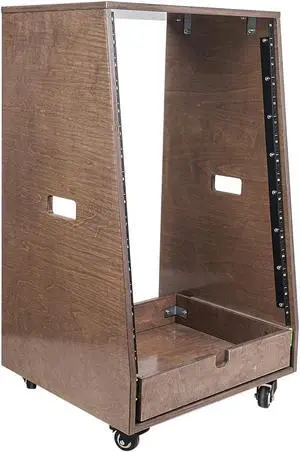 Sound Town 16U DIY Slanted Studio Rack with 16U Rack Space, Extra 2U Drawer, Plywood, Rubber Feet, Casters, Weathered Gray (SDRK-16TBD2)