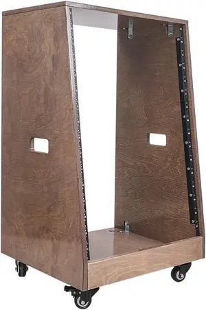 Sound Town DIY Slanted 16U Studio Rack, Plywood, Weathered Gray, Rubber Feet, Casters (SDRK-16TB)