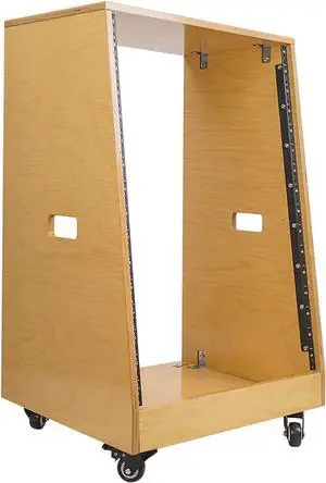 Sound Town DIY Slanted 16U Studio Rack, Plywood, Golden Oak, Rubber Feet, Casters (SDRK-16T)
