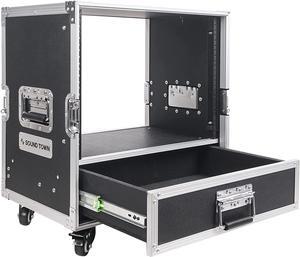 Sound Town 8U Rack Case with 2U Rack Drawer, Casters, for 19" Amps, Mixers, Microphone Receivers (STRC-8U2DR)