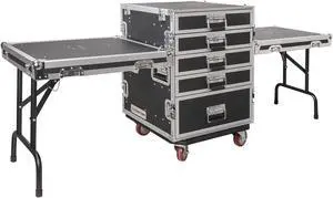 Sound Town 5-Drawer Customizable Stage and Studio Utility Equipment Workstation Storage Road Case with Two Tables - Pro Tour Grade (STRC-PROW2T5D)