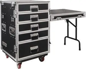 Sound Town 5-Drawer Customizable Stage and Studio Utility Equipment Workstation Storage Road Case with Table- with 1/2" (12mm) Plywood - Pro Tour Grade (STRC-PROWT5D)