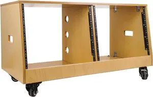 Sound Town DIY 2 x 8U Slanted Studio Rack with Baltic Birch Plywood, Casters, Golden Oak for Recording Room, Home Studio (SDRK-D8T)