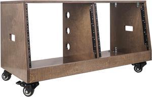 Sound Town DIY 2 x 8U Slanted Studio Rack with Baltic Birch Plywood, Casters, Weathered Gray for Recording Room, Home Studio (SDRK-D8TB)