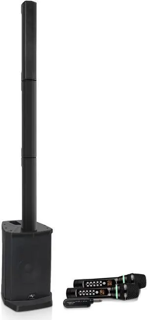 Sound Town Portable PA/DJ System w/ 8" Powered Subwoofer, One 4 x 2.5 Column Speaker and Two UHF Wireless Microphones (CARPO-L1SWM01)