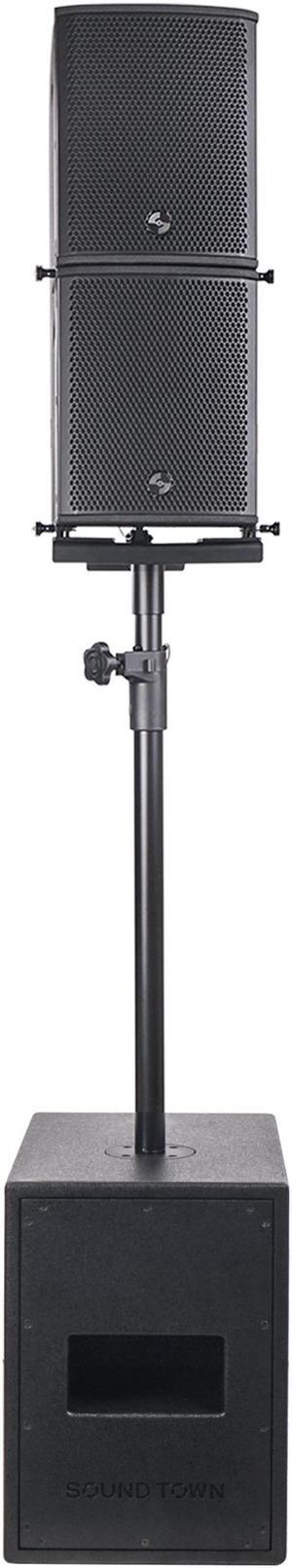 Sound Town Line Array Speaker System with One 2x8 Powered Subwoofer w/DSP and Speaker Output, Two 6x3 Line Array Speakers, Black (CARME-28M3)