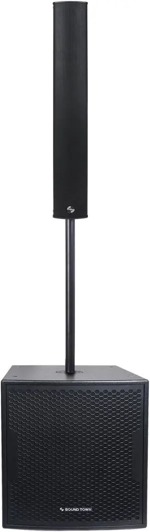 Sound Town Line Array Column PA/DJ Speaker System with One 18" Powered Subwoofer w/DSP and Speaker Output, One 6 x 3 Line Array Column Speakers, Black (CARME-18M64)