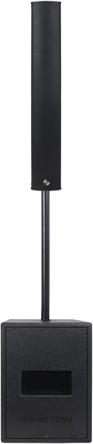 Sound Town Line Array Column PA/DJ Speaker System with One 2 x 8" Powered Subwoofer w/ DSP,  TWS Bluetooth and Speaker Output, One 6 x 3" Line Array Column Speaker, Black (CARME-28M64)