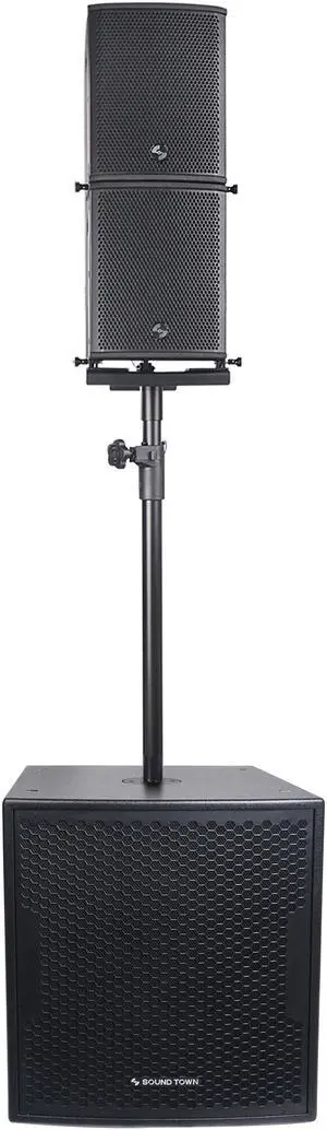 Sound Town Line Array Speaker System with One 18" Powered Subwoofer w/DSP and Speaker Output, Two 6 x 3 Line Array Speakers, Black (CARME-18M3)