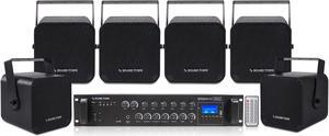 Sound Town 6-Zone 70V/100V Commercial Amplifier and 6 Wall-Mount 5 Installation Speaker System, for Restaurants, Bars, Cafes, Schools, Churches, Black