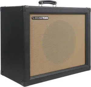 Sound Town 1 x 12 65W Guitar Speaker Cabinet with Birch Plywood Construction, Black Tolex, Wheat Cloth Grille (GUC112BK)