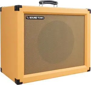 Sound Town 1 x 12 65W Guitar Speaker Cabinet with Birch Plywood Construction, Orange Tolex, Wheat Cloth Grille (GUC112OR)