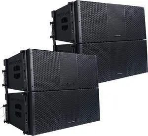 Sound Town ZETHUS Four Dual 10-inch Line Array Speaker System with Dual Titanium Compression Drivers, Full Range/Bi-amp Switchable, Black (ZETHUS-210B-2PAIRS)