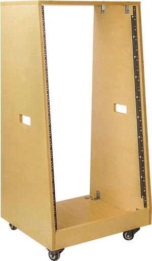 Sound Town DIY Slanted 20U Studio Rack, Plywood, Golden Oak, with Rubber Feet, Casters (SDRK-20T)