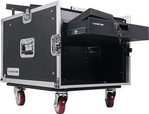 Sound Town 8U PA DJ Pro Audio Rack/Road ATA Case with 13U Slant Mixer Top, Locking Drawer, 23.5’’ Rackable Depth and Casters (STMR-8D2)