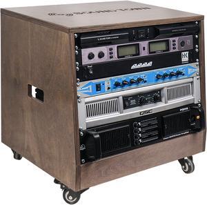 Sound Town DIY Slanted 8U Studio Rack with Plywood, Weathered Gray, Rubber Feet, Casters (SDRK-8TB)