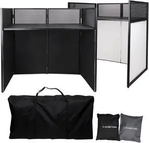 Sound Town Professional DJ Facade with 180-Degree Hinges, Carry Bags, Black and White Scrim Panels (STDJB-4020)
