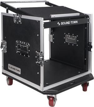 Sound Town 10-Space PA/DJ Pro Audio Rack/Road ATA Server Case with Slant Mixer Top (STMR-10UW)