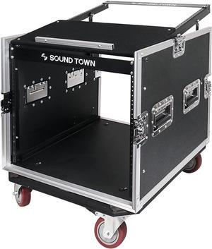 Sound Town 10U PA DJ Pro Audio ATA Rack/Road Case with 14U Slant Mixer Top, 25’’ Rackable Depth and Casters-with 1/2" (12mm) Plywood-Pro Tour Grade (STMR-DE10UW)