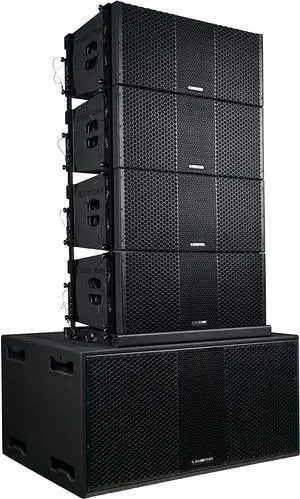 Sound Town ZETHUS Series Line Array Speaker System with One Dual 18-inch Subwoofer, Four Compact Dual 10-inch PA Speakers, One Stack Adapter, Black (ZETHUS-218S210X4)