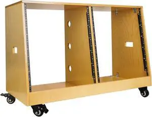 Sound Town DIY 2 x 12U Slanted Studio Rack with Baltic Birch Plywood, Casters, Golden Oak for Recording Room, Home Studio (SDRK-D12T)