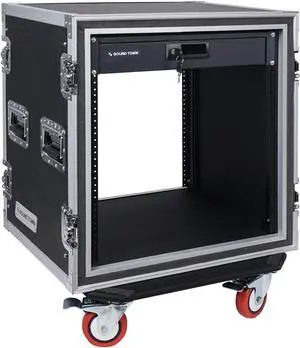 Sound Town Shock Mount 12U ATA Rack Case with 2U Drawer, 21 Rackable Depth, Casters - Pro Tour Grade (STRC-SP12D2)
