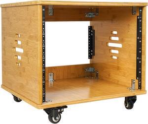 Sound Town DIY 8U Solid Bamboo Studio Rack - 16" Depth, Ventilation, with Rubber Feet, Casters and Front/Back Rails (STBR-8UW)