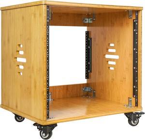 Sound Town DIY 10U Solid Bamboo Studio Rack - 16" Depth, Ventilation, with Rubber Feet, Casters and Front/Back Rails (STBR-10UW)