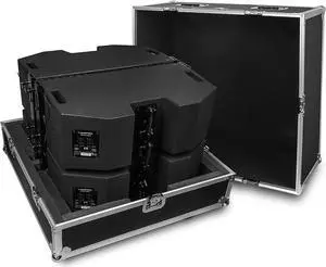Sound Town ZETHUS 4 x Dual 8 Line Array Loudspeaker System with STRC Flight Case, Full Range/Bi-amp Switchable, Black (Z208BX4-IFC)