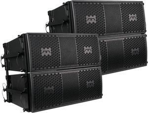 Sound Town Mode Audio Series 2 Pairs of 2 x 8 Line Array Loudspeakers, with Italian Neodymium Compression Driver, Plywood, Full-Range/Bi-Amp Switchable, Aluminum Side Handles,Black (FILA-208-2PAIRS)