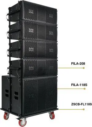 Sound Town Mode Audio Series Passive Line Array Speaker System with One 18-inch Subwoofer, Four Dual 8-inch Line Array Speakers, Italian Drivers, One Caster Board, Black (FILA-118S208X4OC)