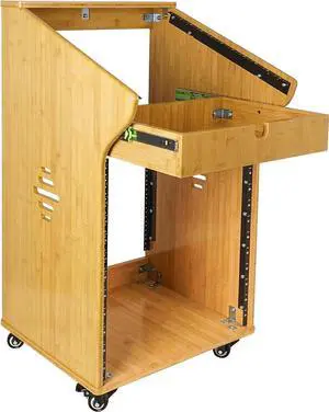 Sound Town DIY Solid Carbonized Bamboo Studio Rack with 11U Slant Mixer Top, 12U Front, 2U Drawer, Rubber Feet, Casters, for Recording Room, PA/DJ Equipment, Home-Audio (STBR-M11X12)