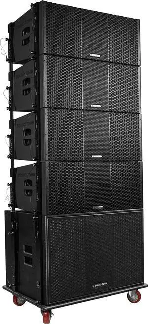 Sound Town ZETHUS Series Powered Line Array Speaker System with One 18-inch Line Array Subwoofer, Four Dual 10-inch Line Array Speakers, One Caster Board, Black (ZS-118SP210BP4C)