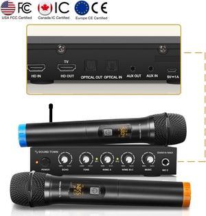 Sound Town Wireless Microphone Karaoke Mixer System with HD Audio Return Channel, Optical (Toslink), AUX, Supports Smart TV, Media Box, PC, Bluetooth, Soundbar, Receiver (SWM16-MAX)