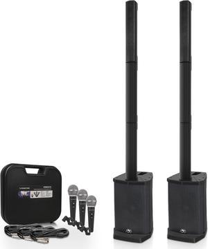 Sound Town Pair of Portable Column Speaker System, with Two Powered Subwoofers, Two Column Speakers, Three Handheld Microphones (CARPO-L1MKT3)